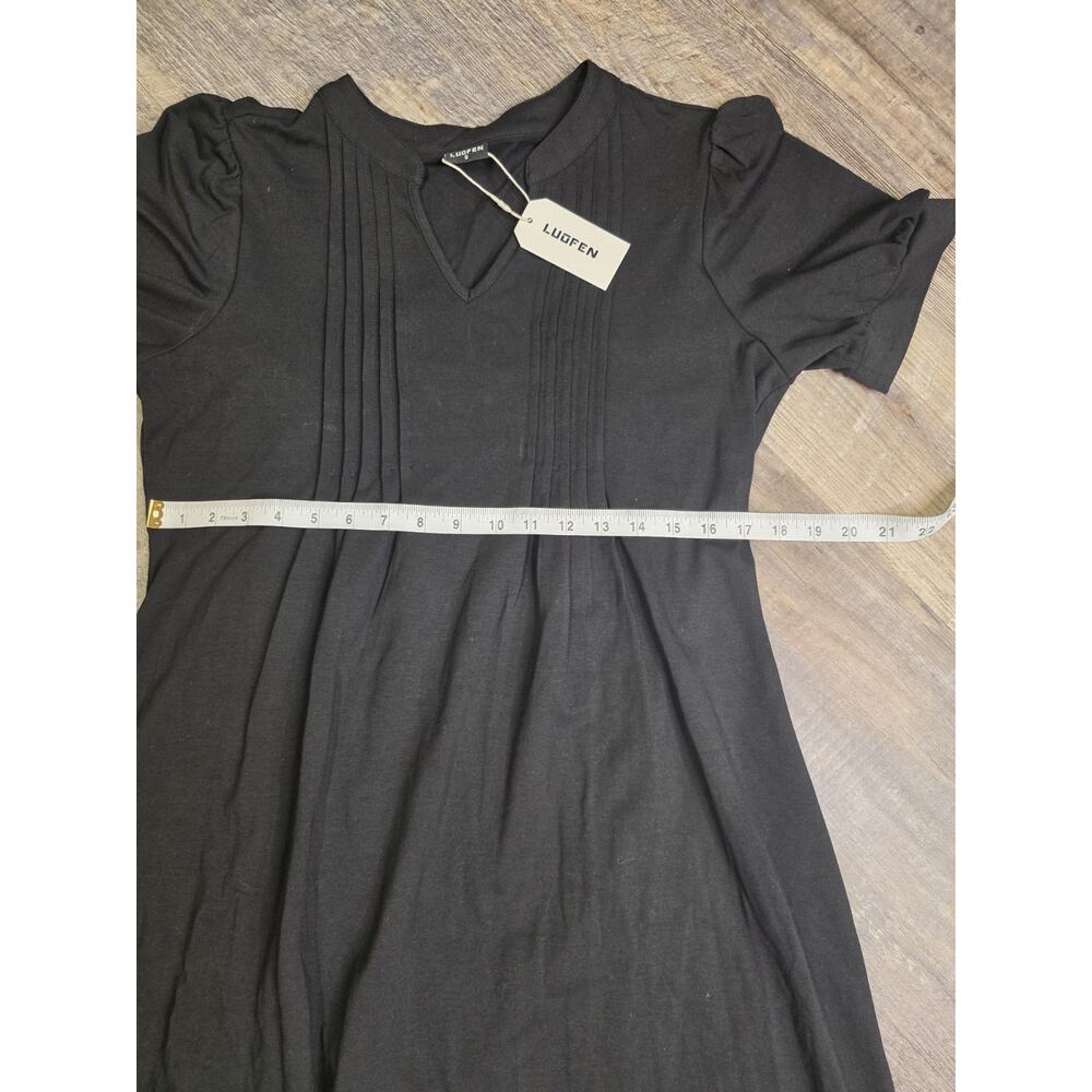 Luofen Womens Black Pleated Pintuck Dress Size S Small NWT Puff Sleeve Casual - Picture 3 of 5